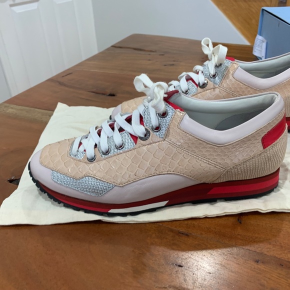 Lanvin Sneakers pink red silver python exotic lambskin lace up 39 us 9 Rose NWT - Picture 5 of 16